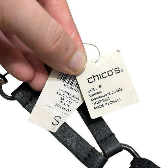 Chico's Minerva Ring High Hip Belt NWT Sz S Black Gray Stretch Refined Woven - Picture 2 of 5